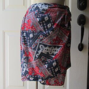 Vintage Cotton Printed denim wrap mini skirt red white blue bandana print sz M